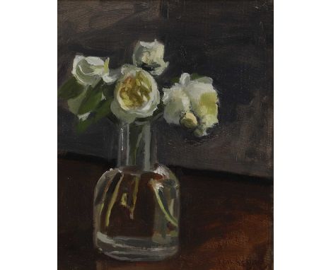 ▴ Ken Howard RA (1932-2022)White roses in a vasesigned 'Ken Howard' l.r., oil on canvas board30.5 x 20cmCondition ReportFrame