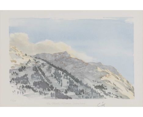 ▴ HM King Charles III (b.1948)'The Hüreli, Klosters, Switzerland'lithograph in colours, signed with monogram and dated '95' i