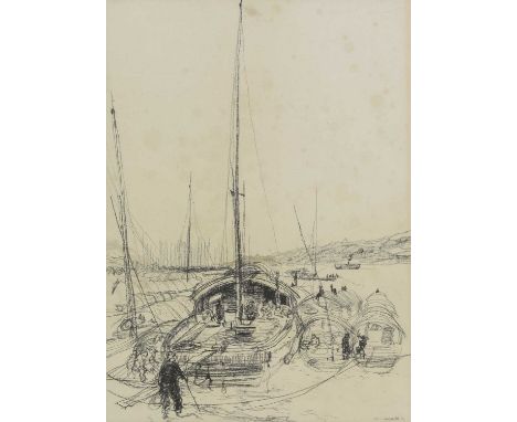▴ Paul Hogarth RA (1917-2001)'Boatmen on the Chang Jiang'signed and dated 'Paul Hogarth '54' l.r., charcoal and watercolour49