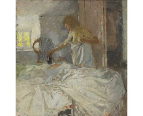 ▴ Bernard Dunstan RA (1920-2017)'Cottage Bedroom - the White Night Dress'signed 'BD' l.l., inscribed with title and dated 77 