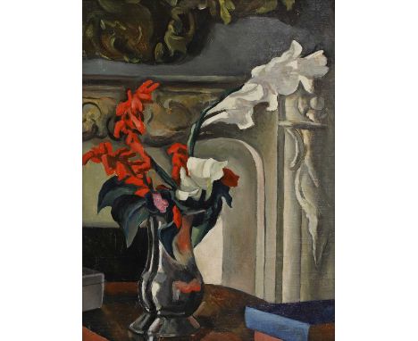 ▴ John Aldridge RA (1905-1983)A vase of red and white gladiolioil on board48.5 x 36.5cmProvenance: Abbott and Holder Ltd., Lo