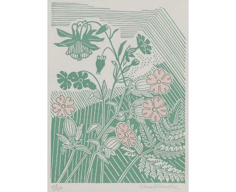 ▴ Edward Bawden RA (1903-1989)'Campions and Columbine' (MG 026)linocut in colours, published by Merivale Editions, printed by