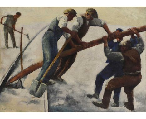 ▴ Ernest Neuschul (Czech-British, 1895-1968)Railway workerssigned 'Ernest Neuschul' l.l., oil on canvas73 x 100cm Condition R