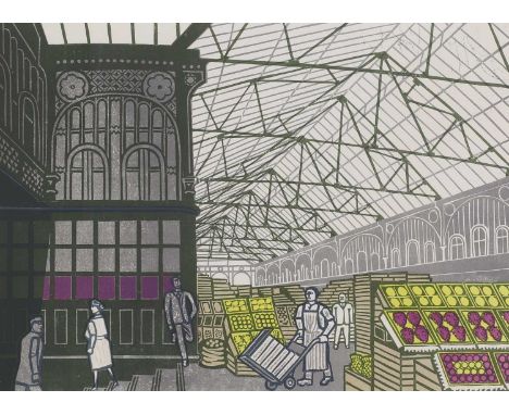▴ Edward Bawden RA (1903-1989)'Covent Garden' (MG 081)lithograph in colours, after the linocut, published by Curwen Prints, s