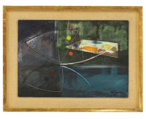 ▴ John Tunnard ARA (1900-1971)'Reflection'signed and dated 'John Tunnard, 60' l.r., also signed, inscribed with title and dat