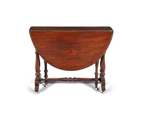 A VICTORIAN WALNUT SUTHERLAND TABLE, C.1880extending to an oval form, with double drop-leaf sides, gate legs and porcelain ca