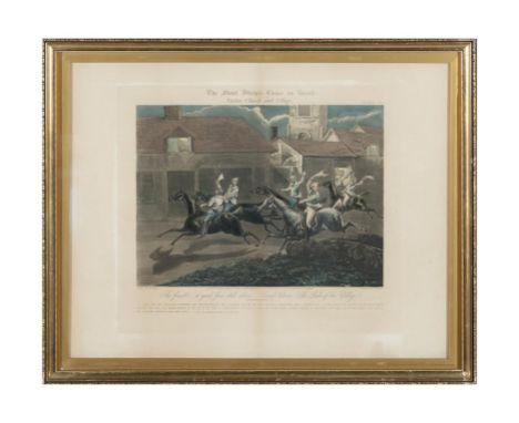 J. HARRIS AFTER HENRY ALKEN The First Steeplechase on Record A set of four, hand coloured engravings, 36 x 41cmFramed (4)
