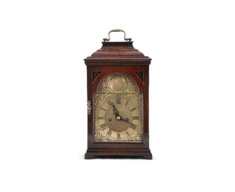 A GEORGE III ENGLISH MAHOGANY CASED BRACKET CLOCK, BY JOSEPH SMITH OF LONDON,the domed top with brass swing handle and arched