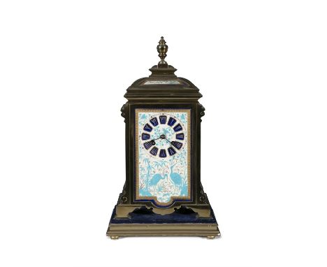 A FRENCH ORMOLU AND ENAMMELLED PORCELAIN MANTLE CLOCK, 19TH CENTURYin the 'Japonisme' taste, the rectangular upright case sur