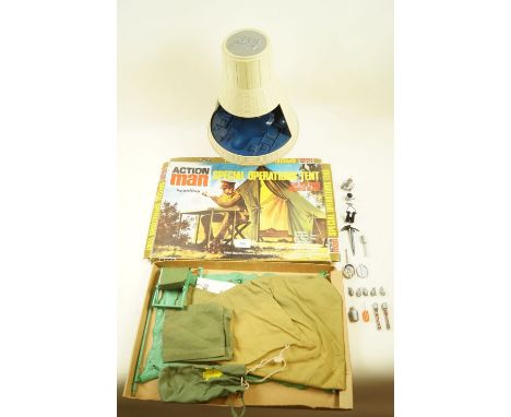 An Action Man Special Operations Tent boxed (good condition) and a space ship (poor condition)