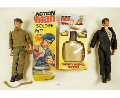 An Action Man soldier with Eagle Eyes boxed and an Atomic Action Man and a bubble bath 