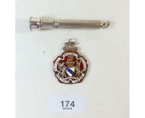 A silver and enamel Masonic girls school medal 1934 and a silver cigar piercer