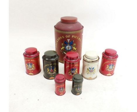 A large reproduction Jackson's tea caddy 22cm and various smaller ones