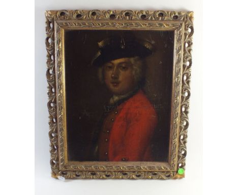 A 19th century oil on board portrait of a soldier in tricorn hat 26.5 x 20.5cm 