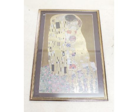 A large Gustev Klimt print 'The Kiss' by Virkerke 85 x 51cm