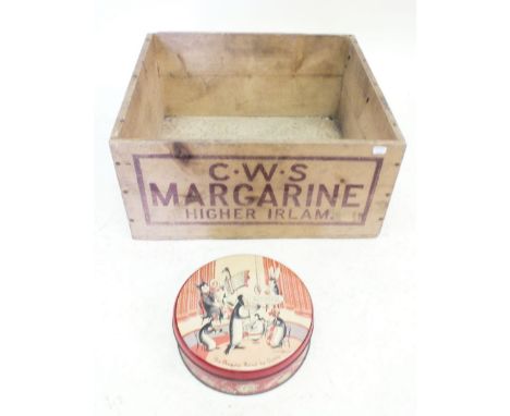 A CWS Margarine wooden crate and a Penguins Patrol tin by Austin Payne