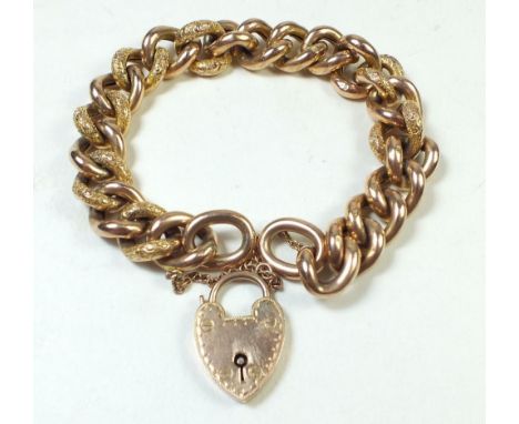 A 9 carat gold gate link bracelet with engraved fancy links, 20g