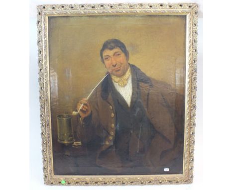 A 19th century English school portrait of a man with clay pipe and tankard 52 x 43cm