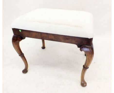 A tapestry topped stool on turned supports