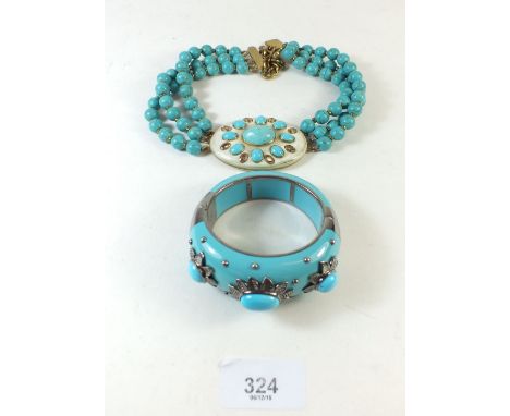 A designer 'turquoise' set bangle and a similar necklace