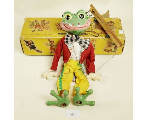 A Pelham frog puppet in original box