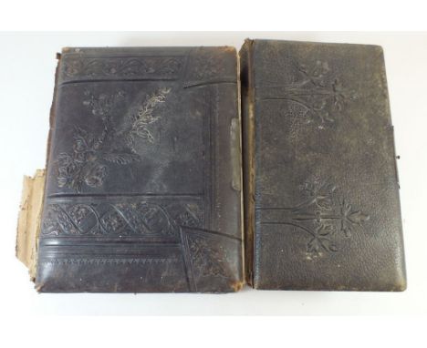 Two Victorian photo albums including part content of portrait photographs and carte de visite