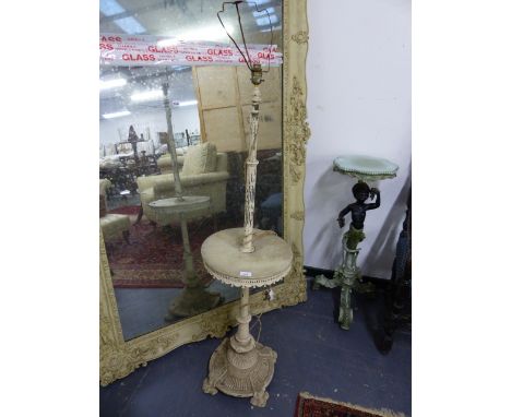 A VICTORIAN BRASS STANDARD LAMP WITH MARBLE CENTRE TIER, LATER PAINTED.   