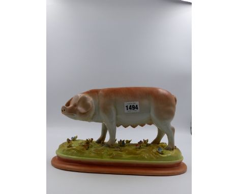 A GERMAN PORCELAIN MODEL OF A SOW.     H.20cms x L.30cms.