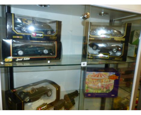 A LLEDO DAYS GONE SHOWMAN'S COLLECTION, BOXED TOGETHER WITH FIVE BURAGO SCALE MODEL CARS.