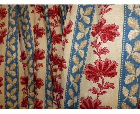 TWO PAIRS OF BESPOKE STRIPED LEAF PATTERN LINED AND INTERLINED DRAPES/CURTAINS WITH ASSOCIATED PELMETS. SIZE APPROX 265cm DRO