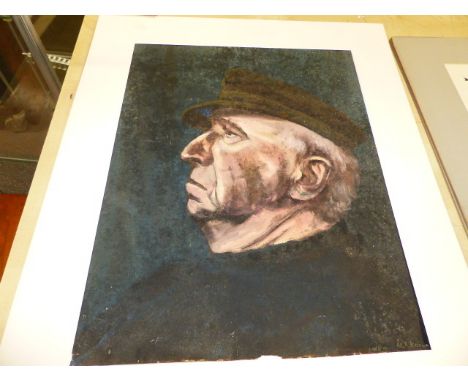 M.E. MAXWELL (20th.C.) (ARR)   PORTRAIT OF A WORKMAN, SIGNED AND INDISTINCTLY DATED, OIL ON PAPER.    46 x 36cms. MOUNTED BUT