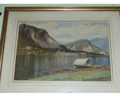 GEORGINA M. DE L'AUBINIERE (1860-1920 CANADIAN)   BAVENO ITALY, SIGNED AND TITLED WATERCOLOUR.    29.5 x 44.5cms.