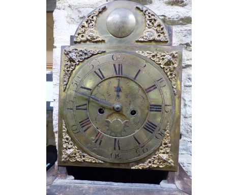 AN 18th.C.IRISH LONGCASE CLOCK WITH 8-DAY BELL STRIKE MOVEMENT, 13" BRASS ARCH DIAL SIGNED GEO.AECKEN, CORK, 1751, SUBSIDIARY