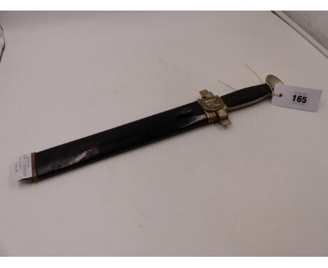 A THIRD REICH DRK HEWER, CLEAN SAW BACKED BLADE AND PLATED HILT WITH BLACK PAINTED SCABBARD