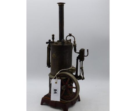 A GOOD EARLY BING SPIRIT FIRED VERTICAL STEAM STATIONARY ENGINE IN ORIGINAL PINE BOX.