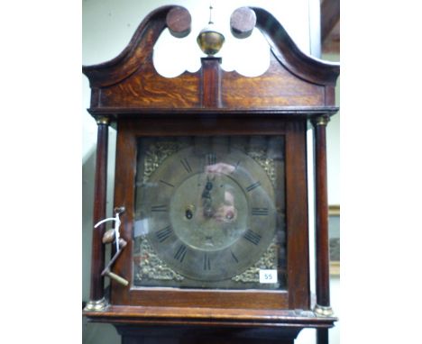AN 18th.C.OAK CASED LONGCASE CLOCK WITH 12" BRASS SQUARE DIAL SIGNED PENTON, LONDON, ADAPTED AND NOW WITH 8-DAY MOVEMENT AND 