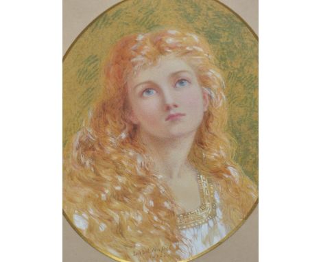 ISABEL NAFTEL (1832-1912) PORTRAIT OF A YOUNG WOMAN, SIGNED AND DATED 1876, WATERCOLOUR.    24 x 18cms.