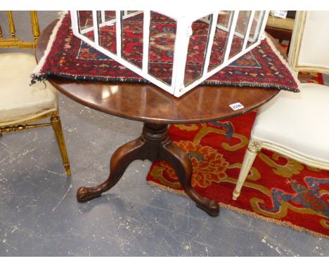 A GEO.III. MAHOGANY AND FRUITWOOD BASED TILT TOP TRIPOD TABLE.   W.81 x H.70cms.