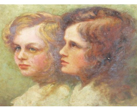 EARLY 20th.C.ENGLISH SCHOOL.   PORTRAIT OF TWO GIRLS, OIL ON CANVAS.   46 x 61cms.  UNFRAMED.