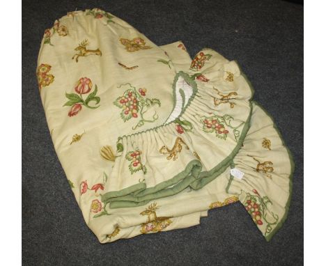 A pair of lined and interlined curtains with floral and animal print decoration, approx. 6' wide x 5' 10'' drop, together wit