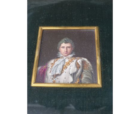 19th Century French School. A finely painted miniature portrait of Napolean on porcelain