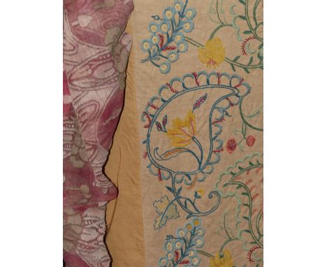 Two Arts and Crafts style needlework panels of floral design. And an early 20th Century fabric panel