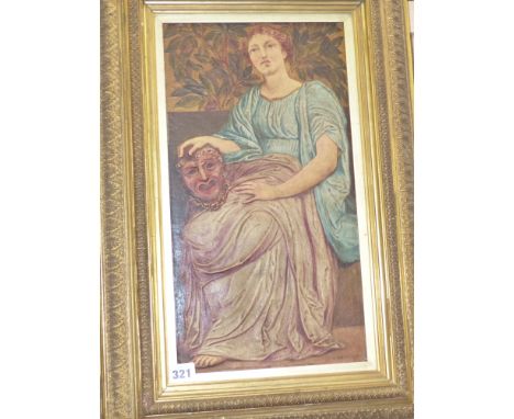 An interesting victorian relief moulded and polychromed panel of a classical maiden