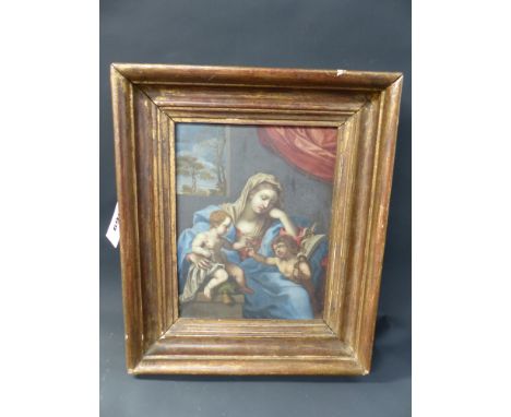 Old Master Italian School. Madonna and Child with St John. Oil on copper