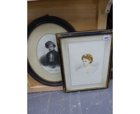 A 19th.C. watercolour portrait of a society beauty and a portrait of an Italian gentleman, both signed
