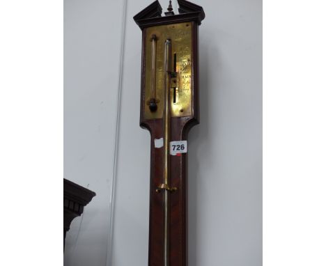 A Geo.III.mahogany and chequer inlaid stick barometer signed?