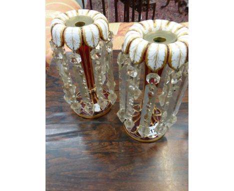 A pair of 19th.c.enamelled Bohemian glass table lustres 
 
 
CONDITION REPORT :-
25 cm tall… overall good.. some light wear t