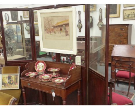 A Victorian mahogany and glazed panel four fold screen