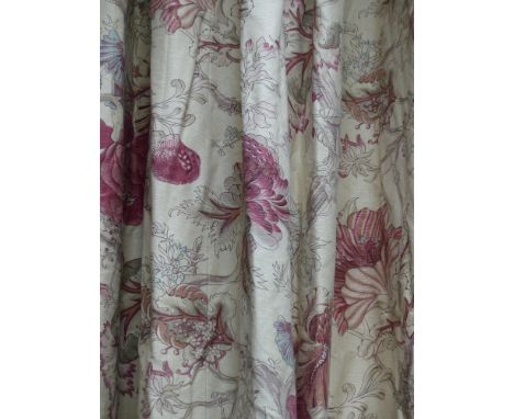Two pairs of floral patterned linen drapes and a matching panel (all inter lined)