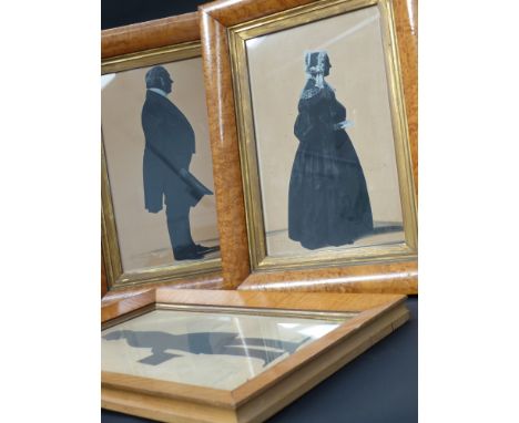 Three 19th Century maple framed English watercolour portrait studies of standing figures, two gentlemen and a lady. All with 